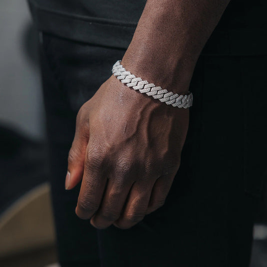 13mm Cuban Link Bracelet - White Gold