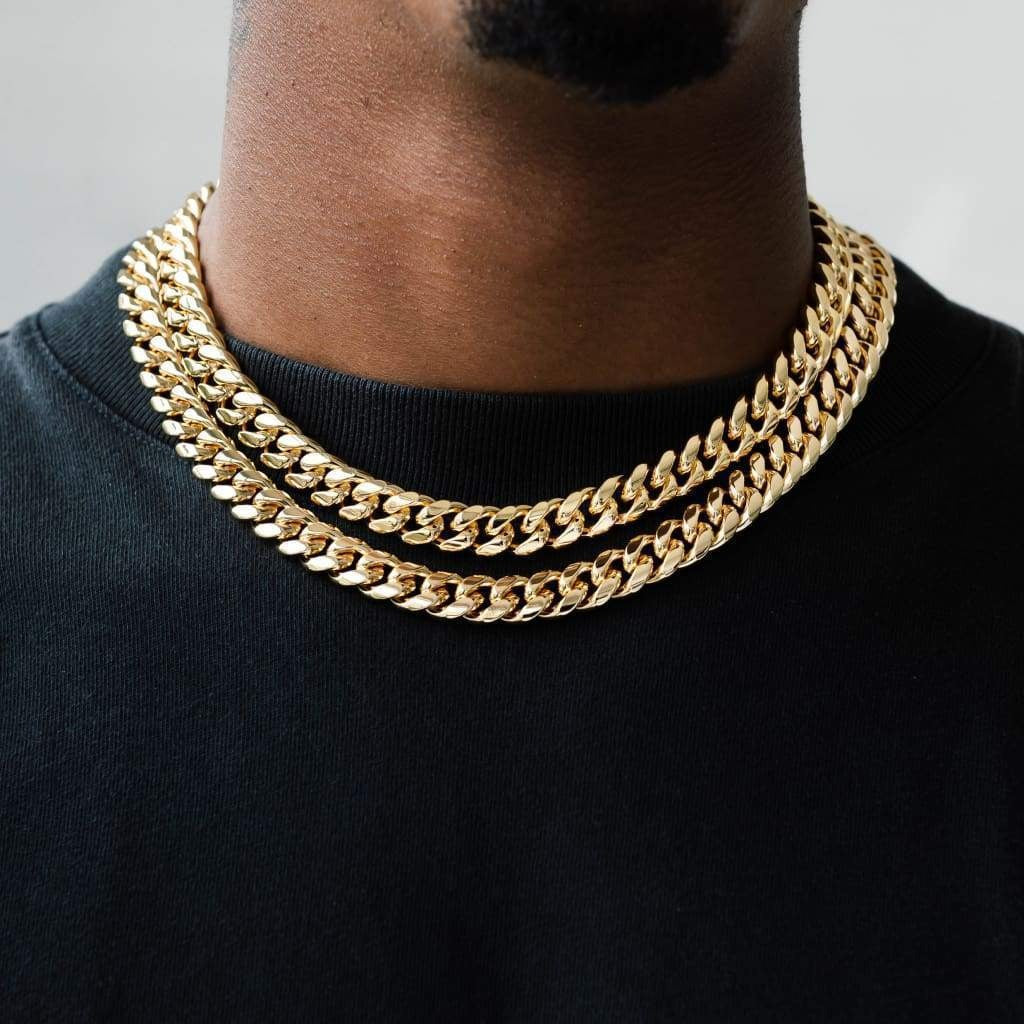 12mm Miami Cuban Link Chain - Gold / White Gold