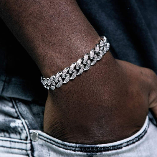 13mm Cuban Link Bracelet - White Gold