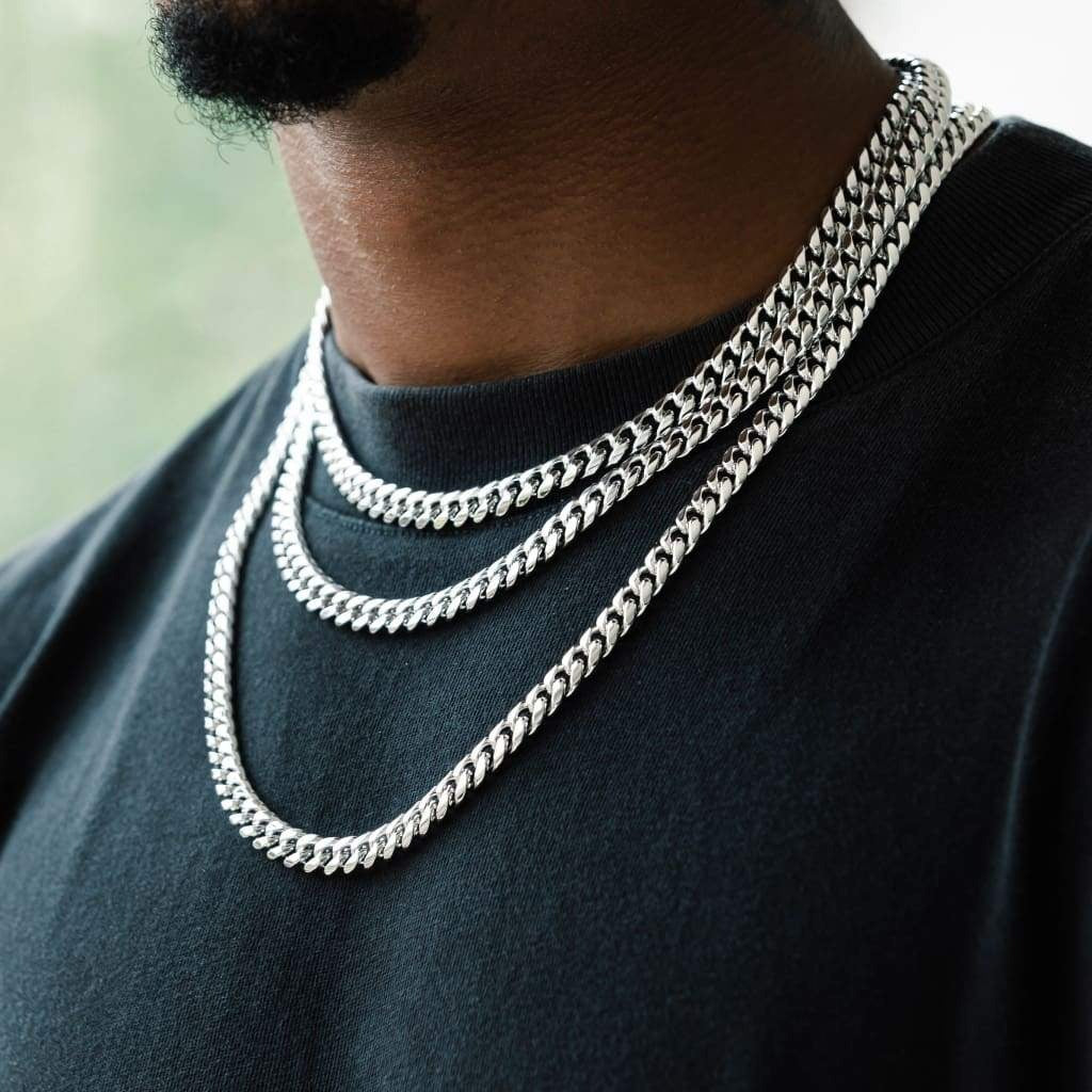 8mm Miami Cuban Link Chain - White Gold