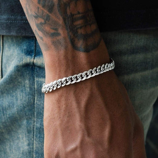 8mm Miami Cuban Chain Bracelet - White Gold