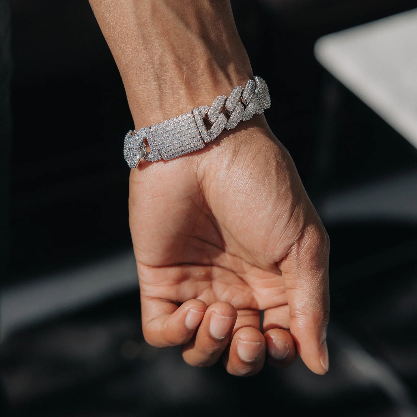 15mm Cuban Link Bracelet - White Gold