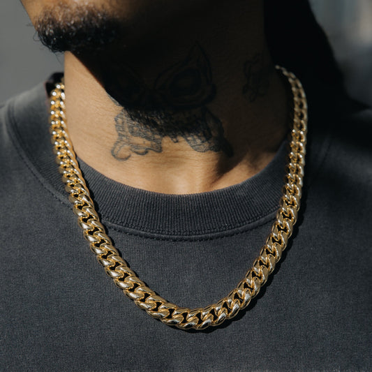 12mm Miami Cuban Link Chain - Gold / White Gold