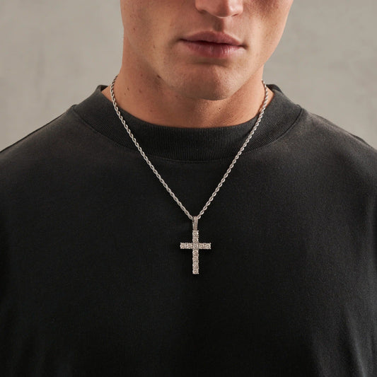 3mm Swirl Link Necklace + Cross Pendant - White Gold
